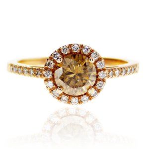 Halo Diamond Engagement Ring 14K Rose Gold 1.12 ct